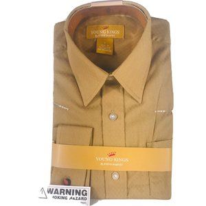 Young Kings by Steve Harvey Boy's Taupe Dress Shirt Long Sleeves Size 7